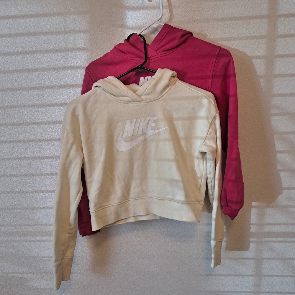 Nike Girls Cropped Hoodie Set 2 Pack Cream Pink Futura Logo Large L